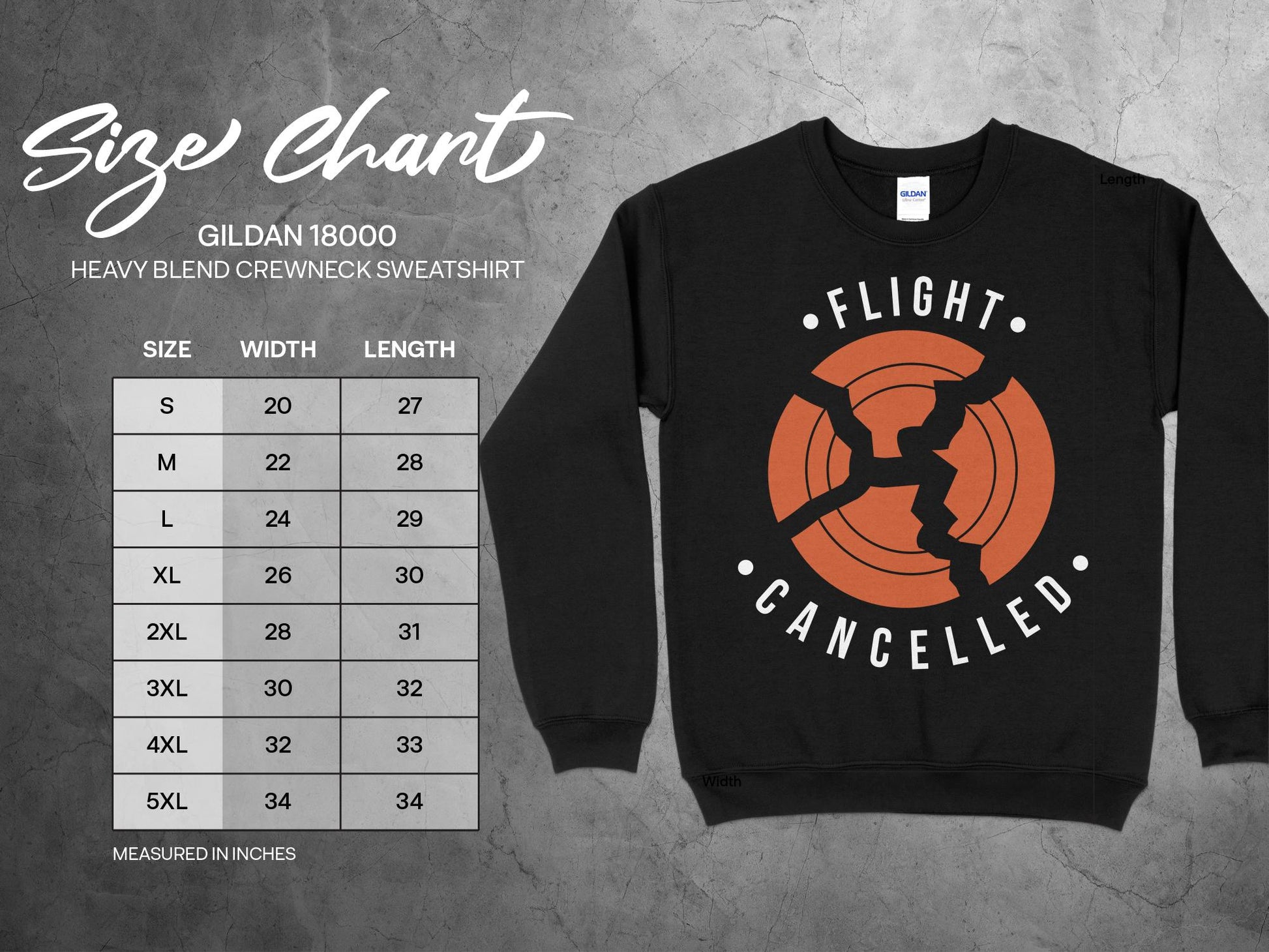 Trap Shooting Sweatshirt - Flight Cancelled, sizing chart