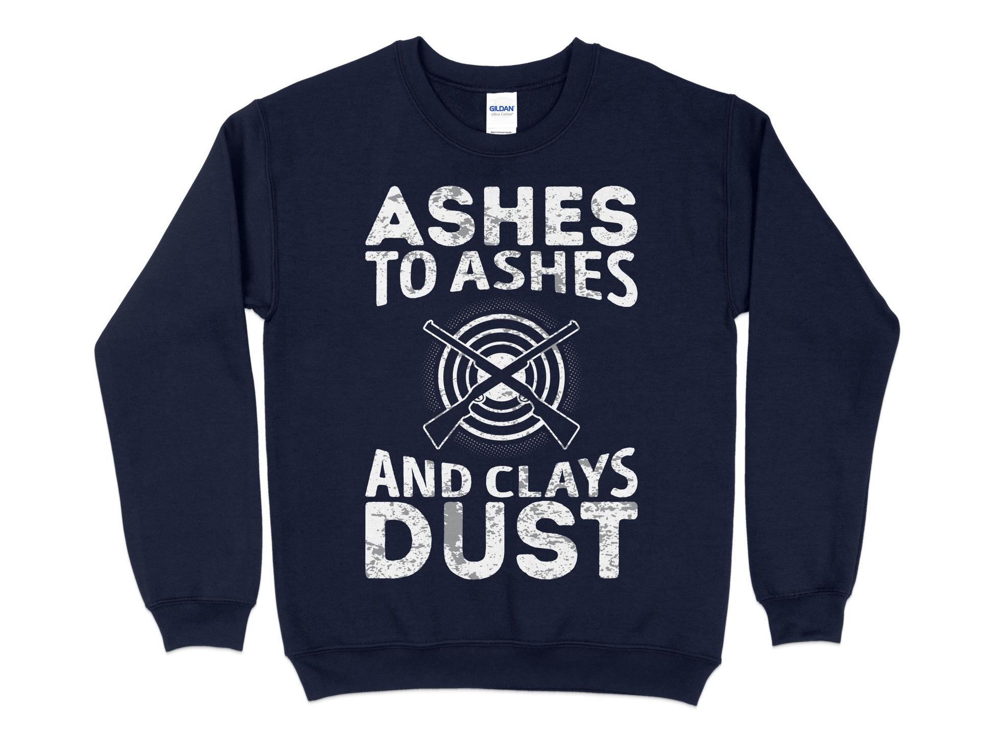 skeet shooting sweatshirt ashes to ashes and clays to dust navy blue
