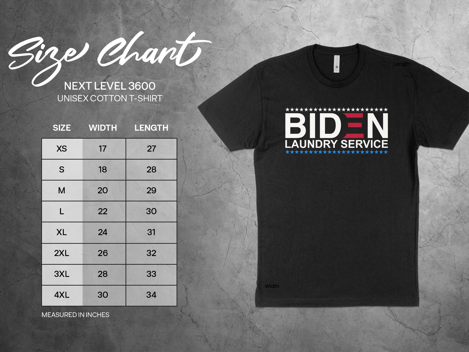 Joe Biden Shirt - Laundry Service, sizing chart