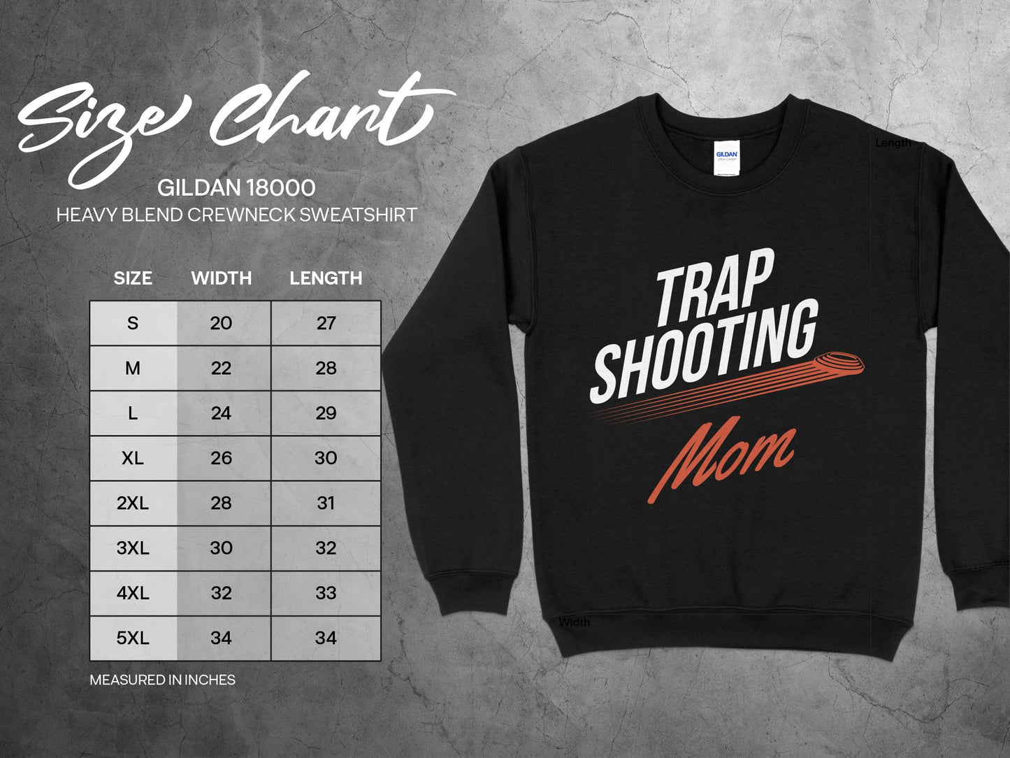 Trap Shooting Sweatshirt for Moms, sizing chart