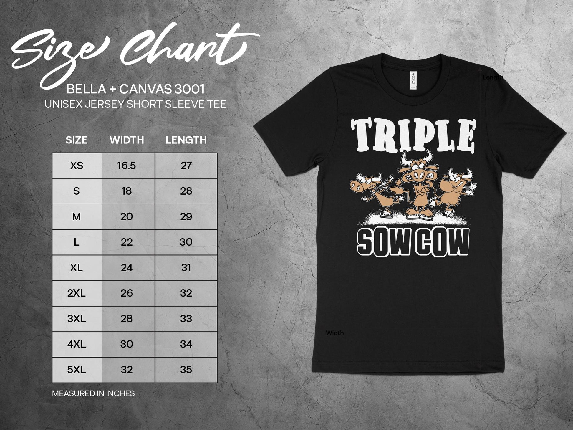 Figure Skating Shirt - Triple Sow Cow, sizing chart