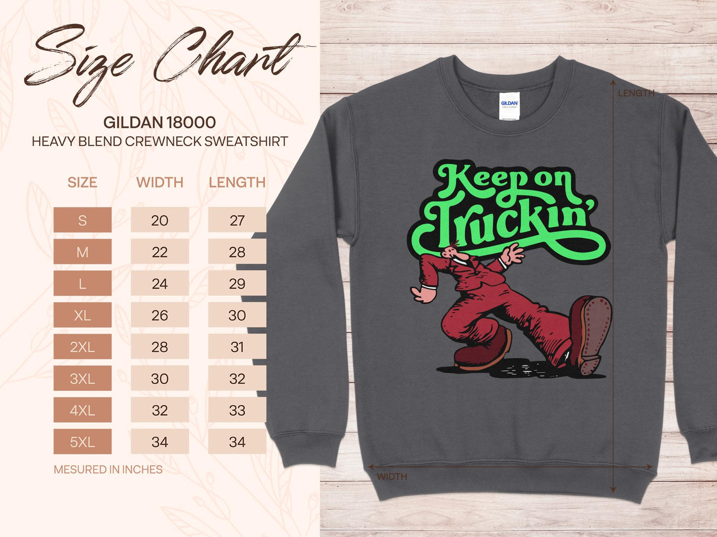 Vintage Keep On Truckin Tee Sweatshirt, sizing chart