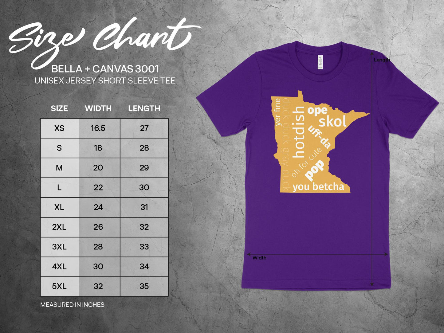 Minnesota T Shirt - The Most Minnesota Shirt Ever, sizing chart