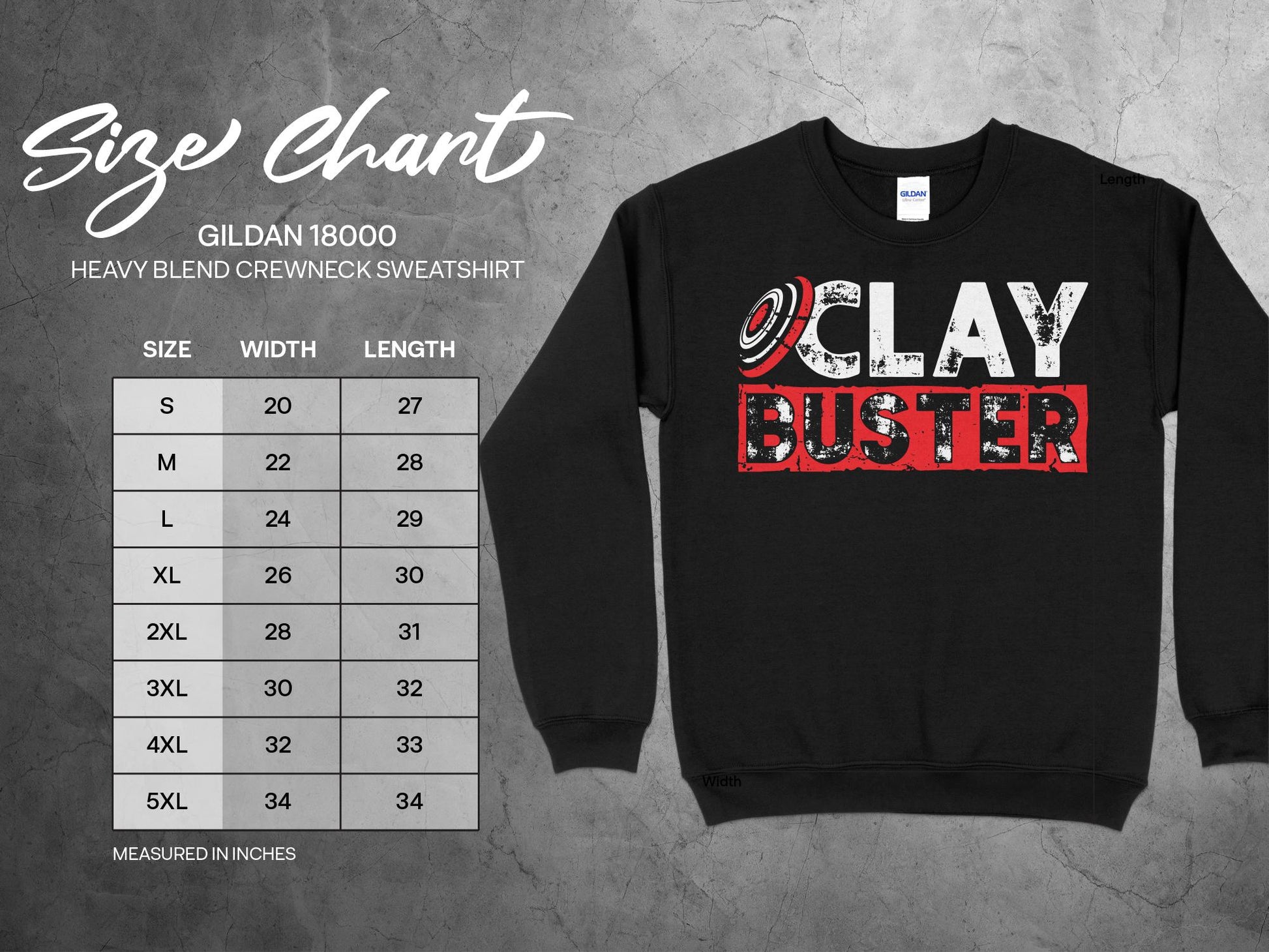 Skeet Shooting Sweatshirt - Clay Buster Tee Sizing Chart