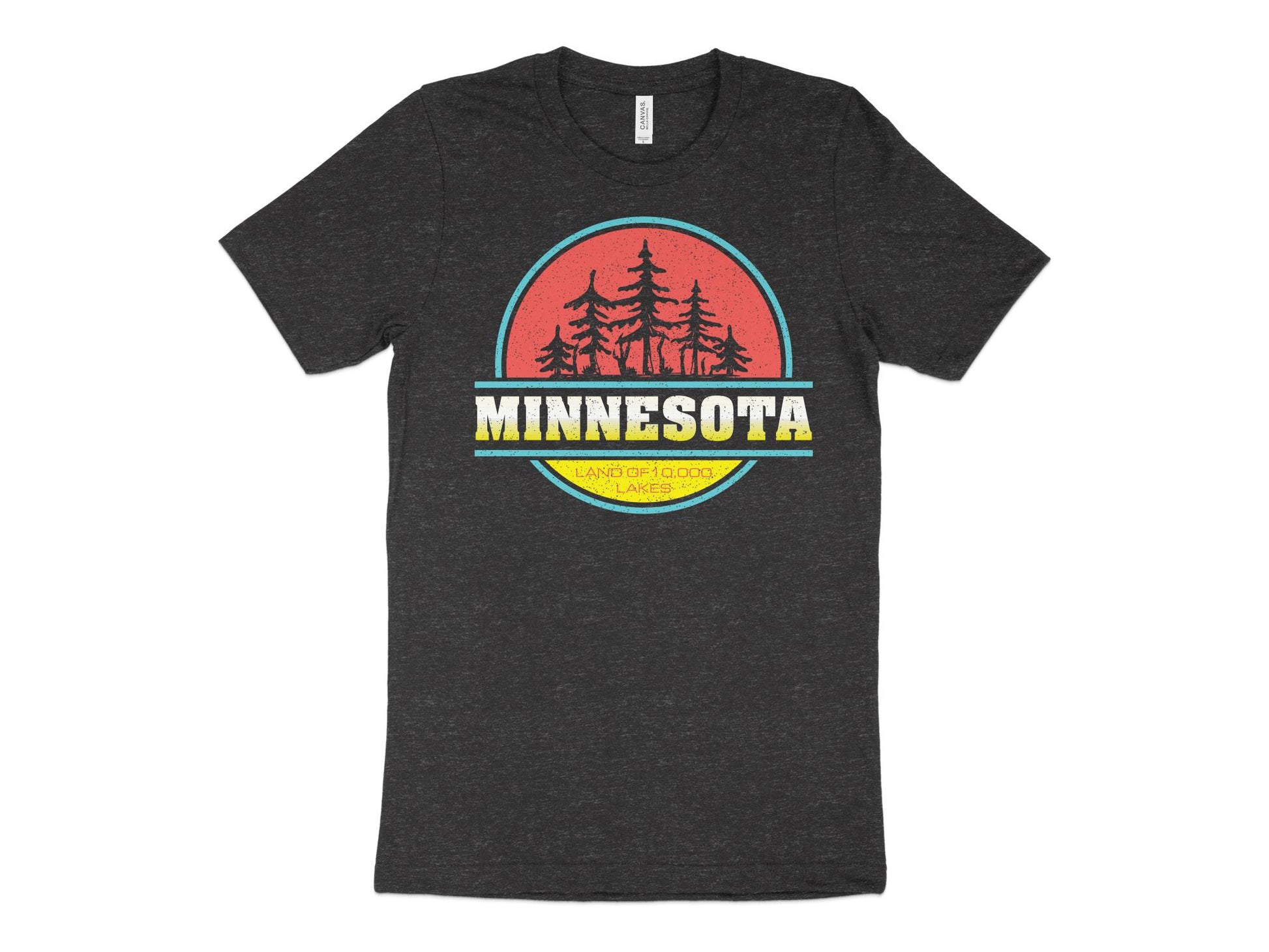 Minnesota T Shirt Vintage Pine Tree Sunset, charcoal