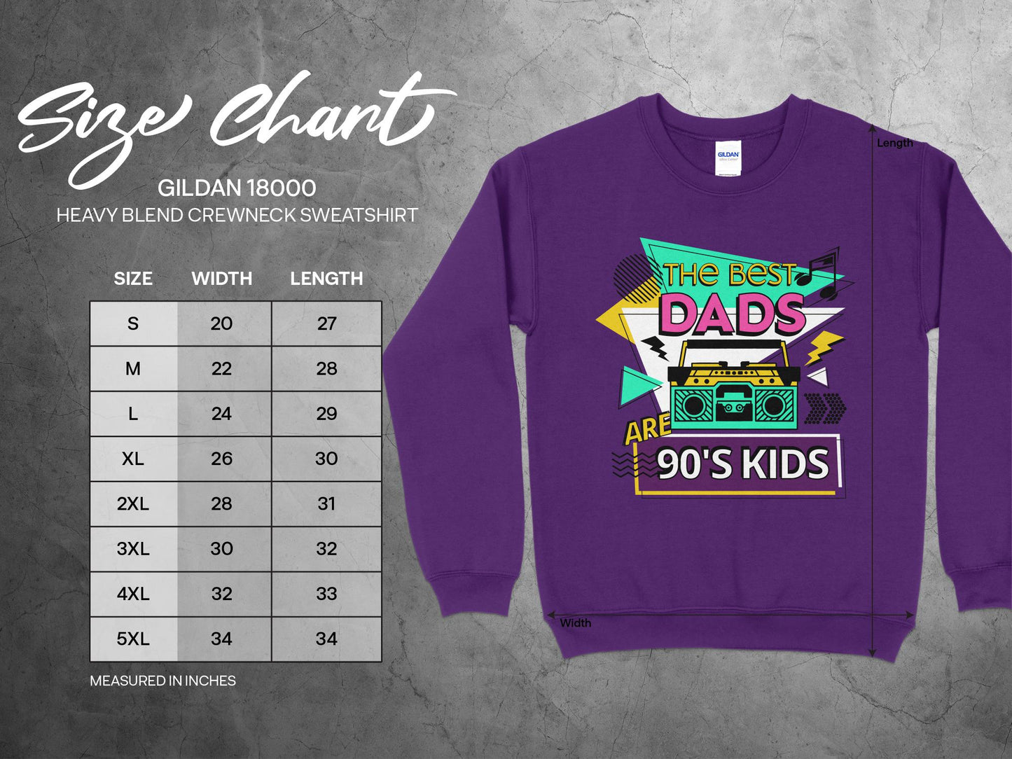 90s Dad Sweatshirt, sizing chart