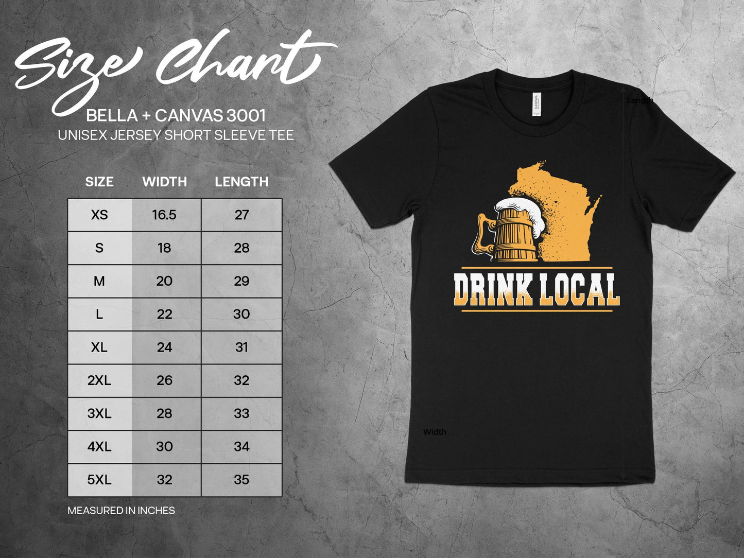 Wisconsin Shirt - Drink Local sizing chart