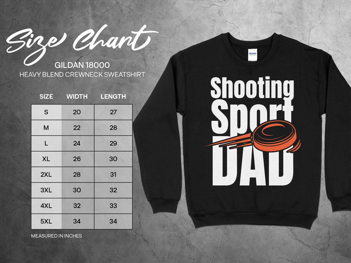 Trap Shooting Sweatshirt - Sport Shooting Dad, Sizing Chart