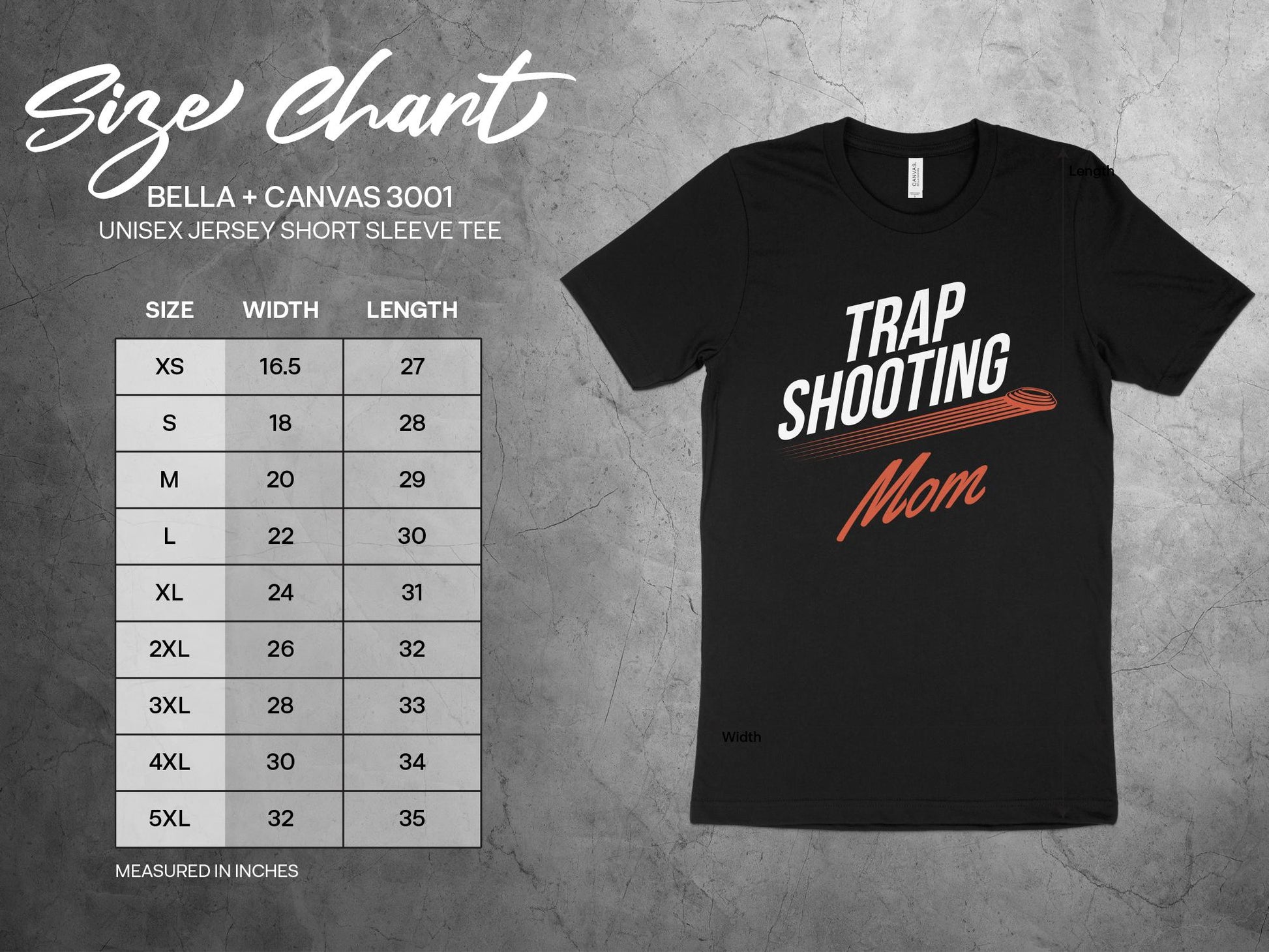 Trap Shooting Shirt for Moms, sizing chart