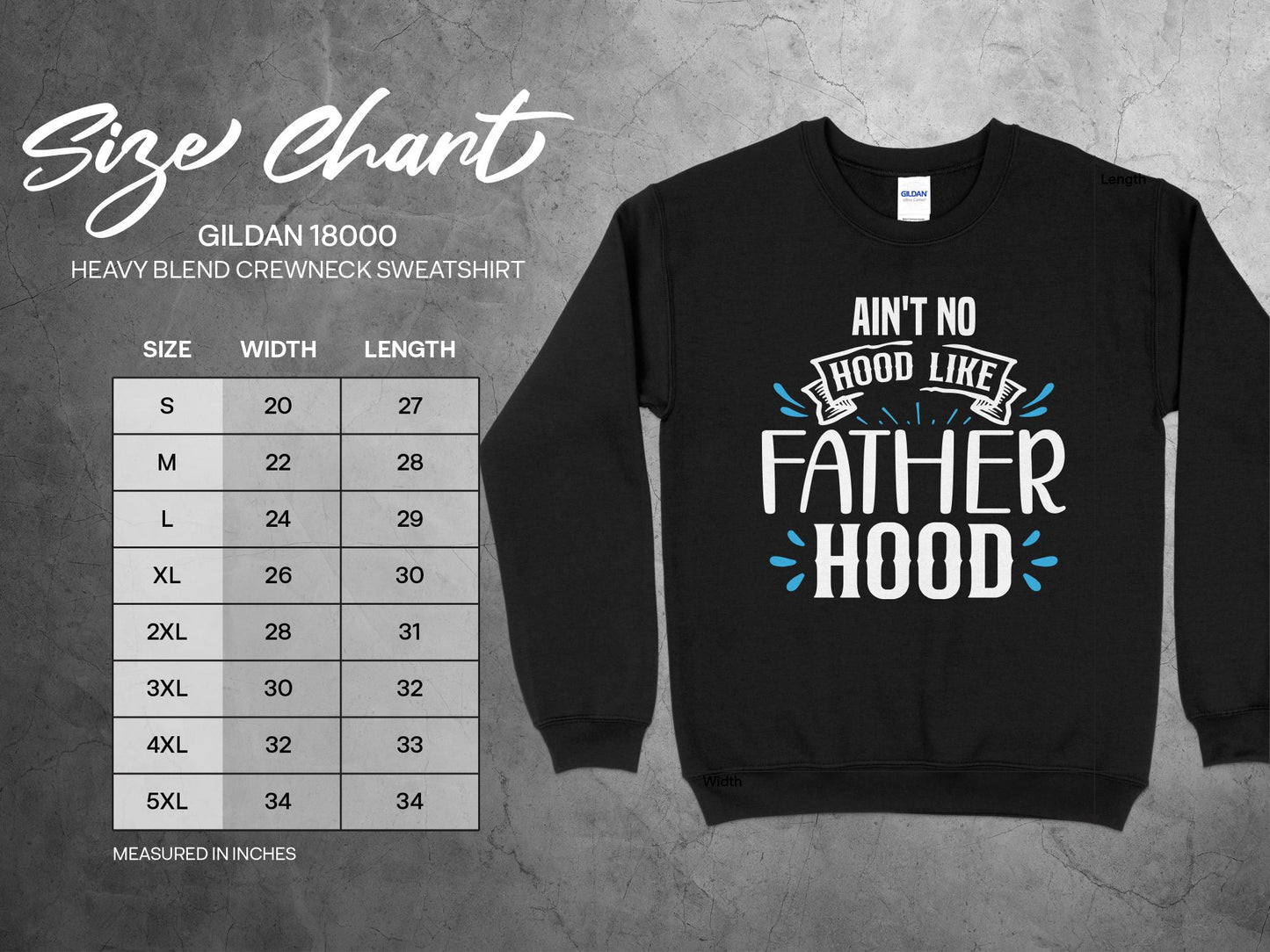 Funny Dad Shirt, Ain't No Hood Like Fatherhood, sizing chart sweatshirt