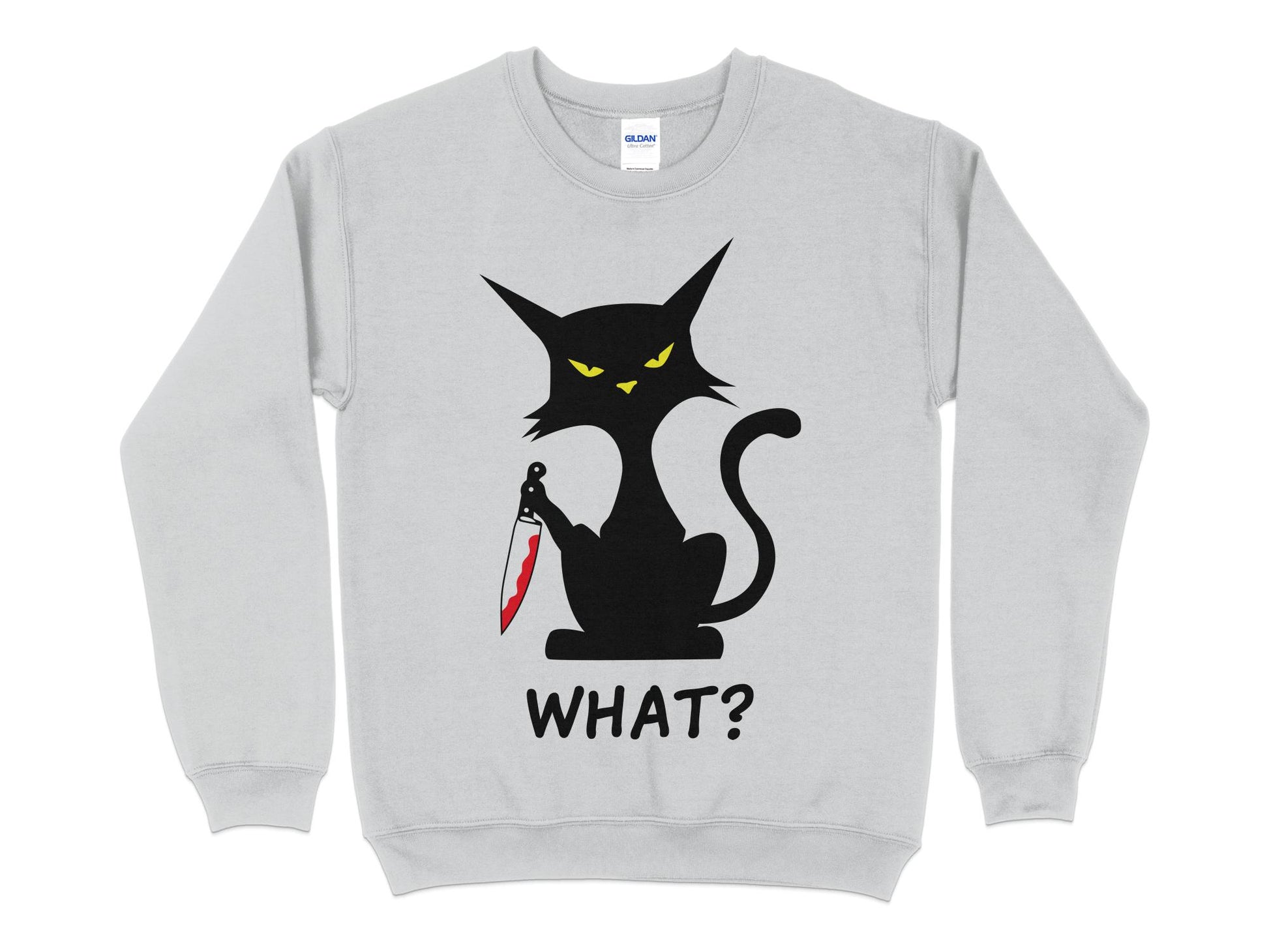Cat With Knife Sweatshirt, heather gray