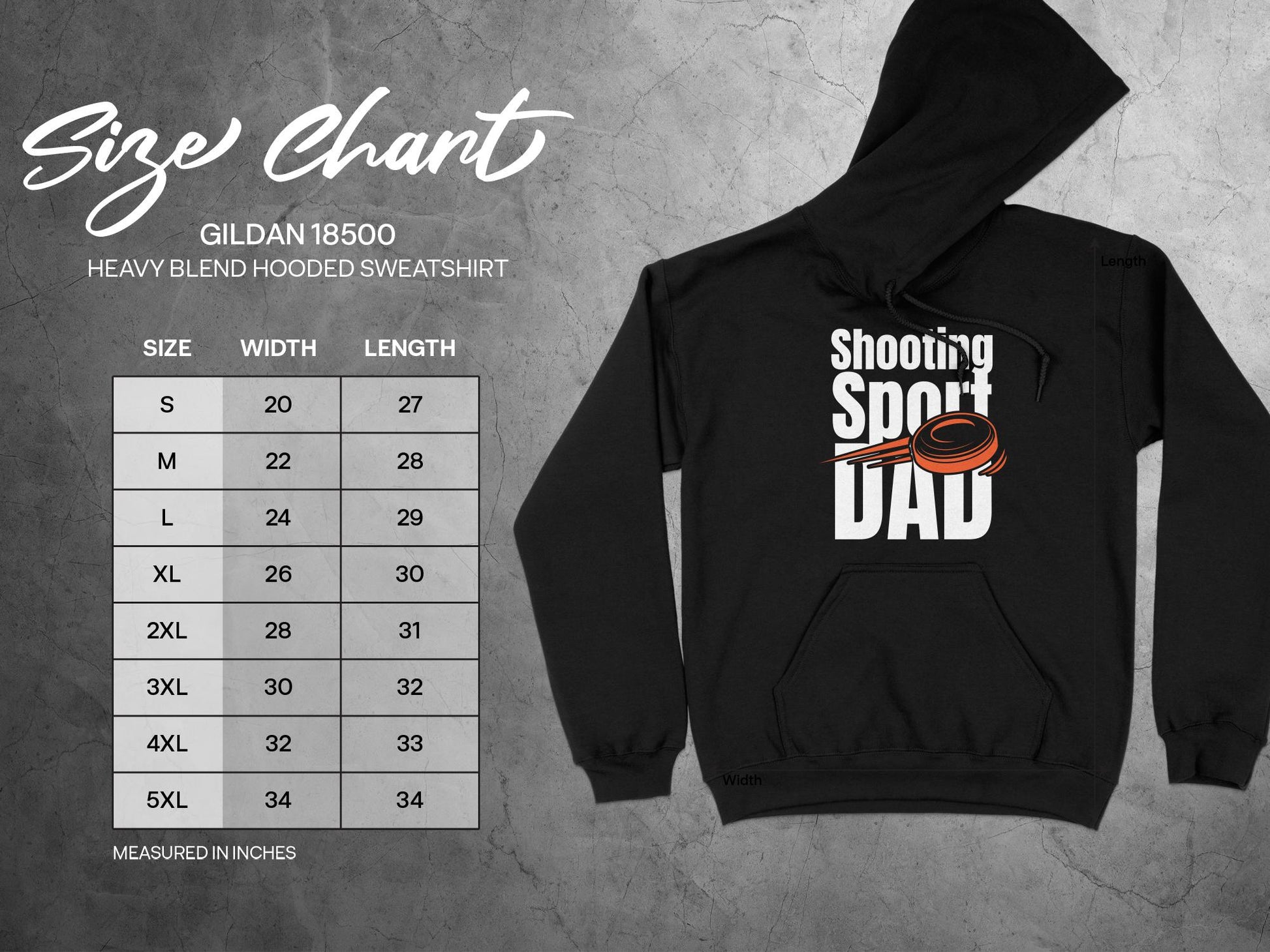 Trap Shooting hoodie - Sport Shooting Dad, sizing chart