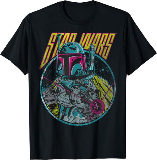 Star Wars Boba Fett Neon Blaster Vintage Disney+ T-Shirt