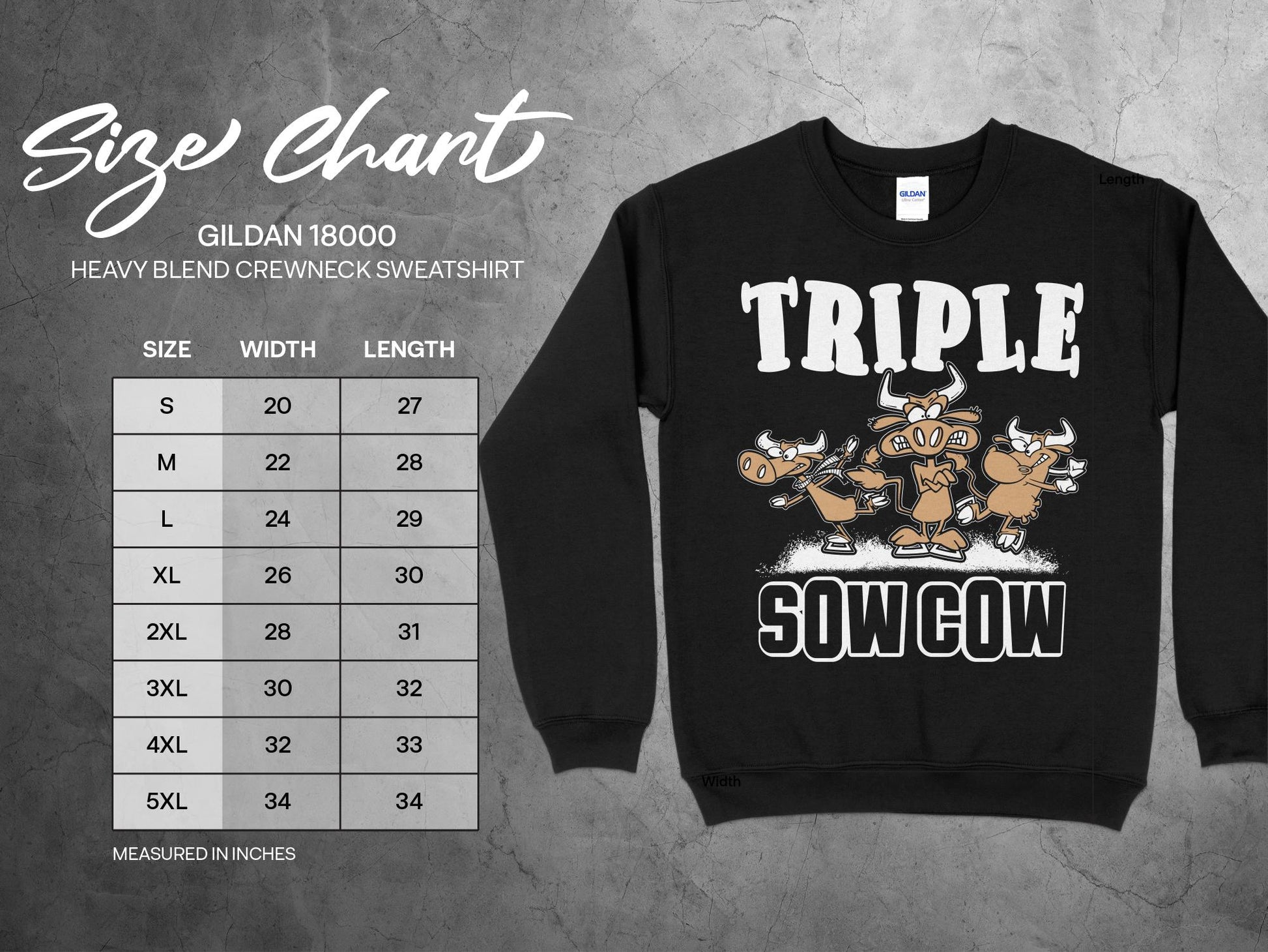 Figure Skating Sweatshirt - Triple Sow Cow, sizing chart