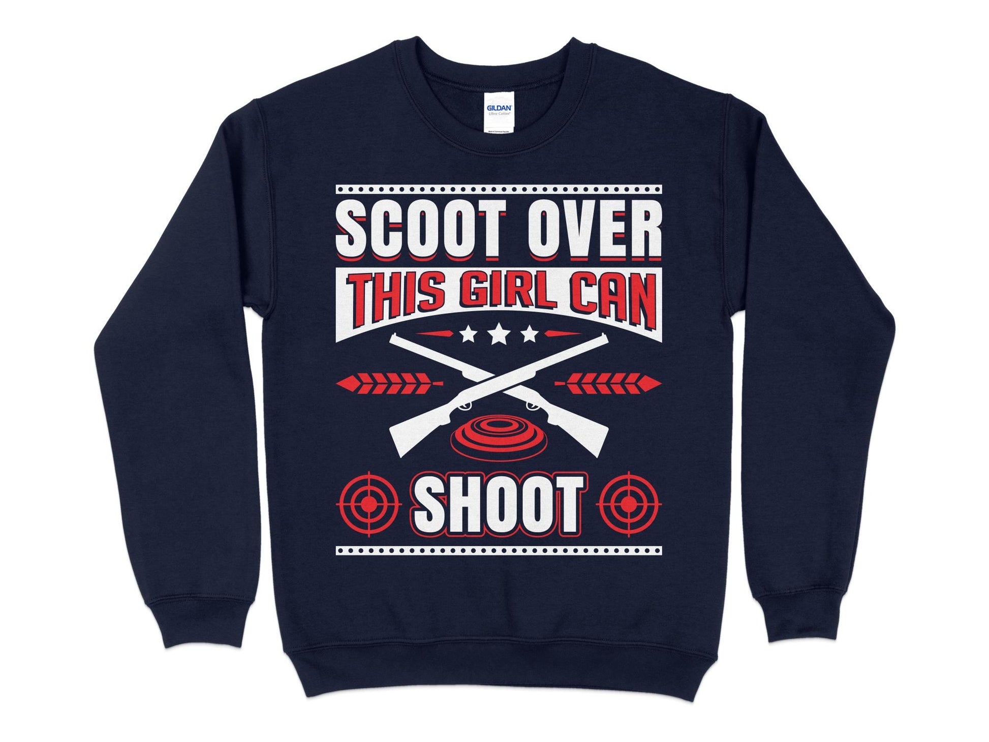 Trap Shooting Sweatshirt - Scoot Over This Girl Can Shoot, navy blue