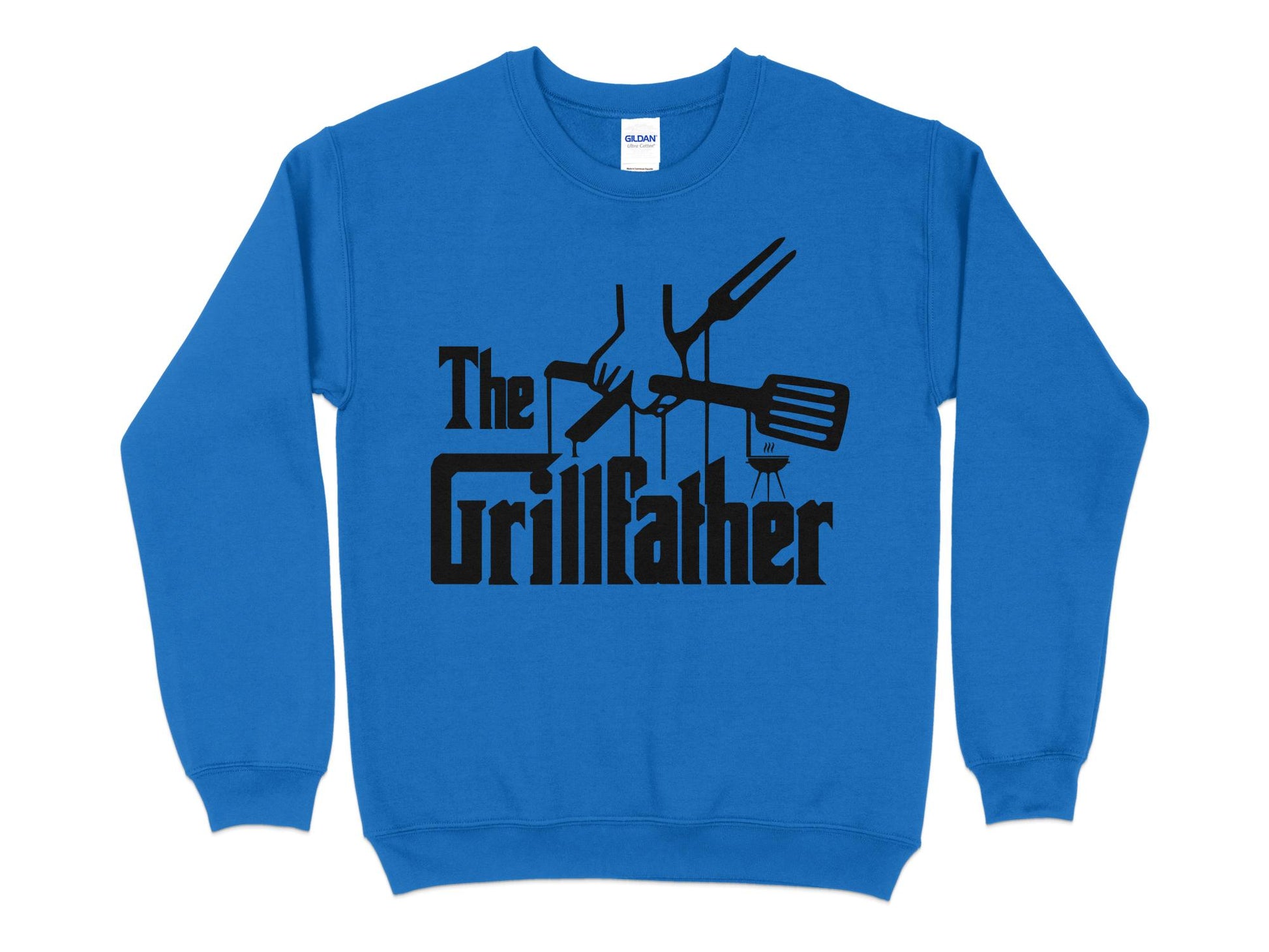 Grillfather Sweatshirt, sizing chart, royal blue