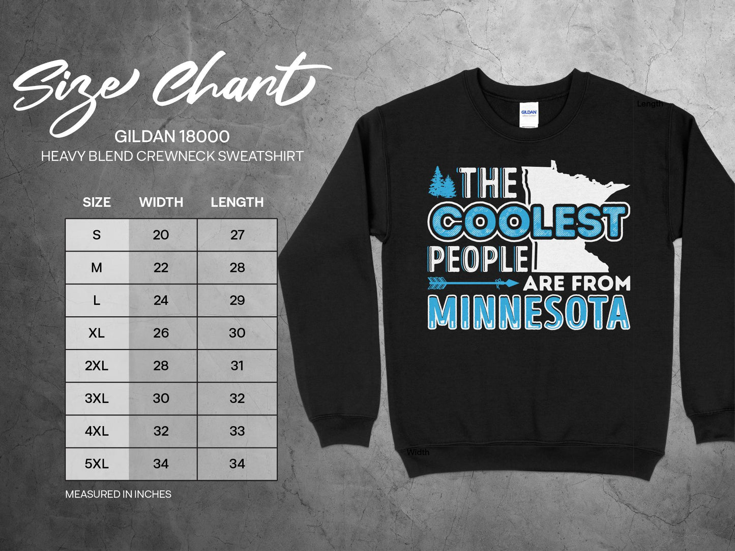 Minnesota Sweatshirt - The Coolest People Are From Minnesota, sizing chart