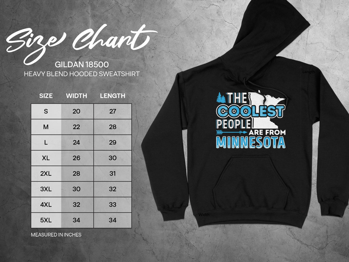 Minnesota Hoodie - The Coolest People Are From Minnesota, sizing chart