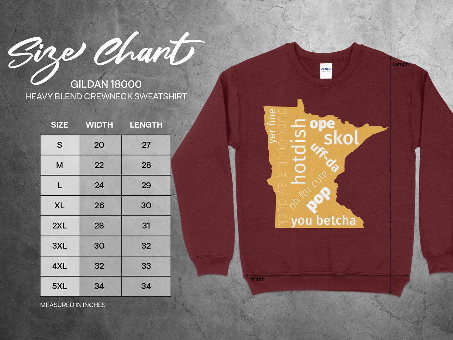 Minnesota Sweatshirt - The Most Minnesota Shirt Ever, sizing chart