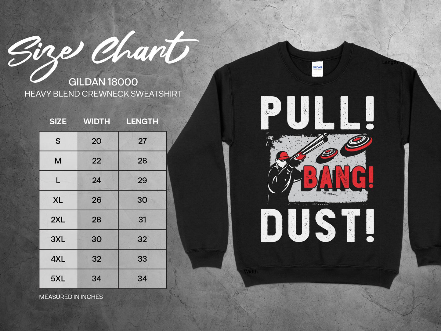 Trap Shooting Sweatshirt, Pull Bang Dust, sizing chart