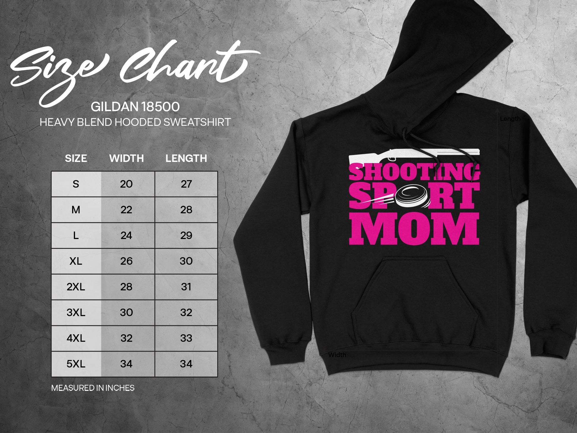 Trap Shooting Hoodie for Moms, sizing chart