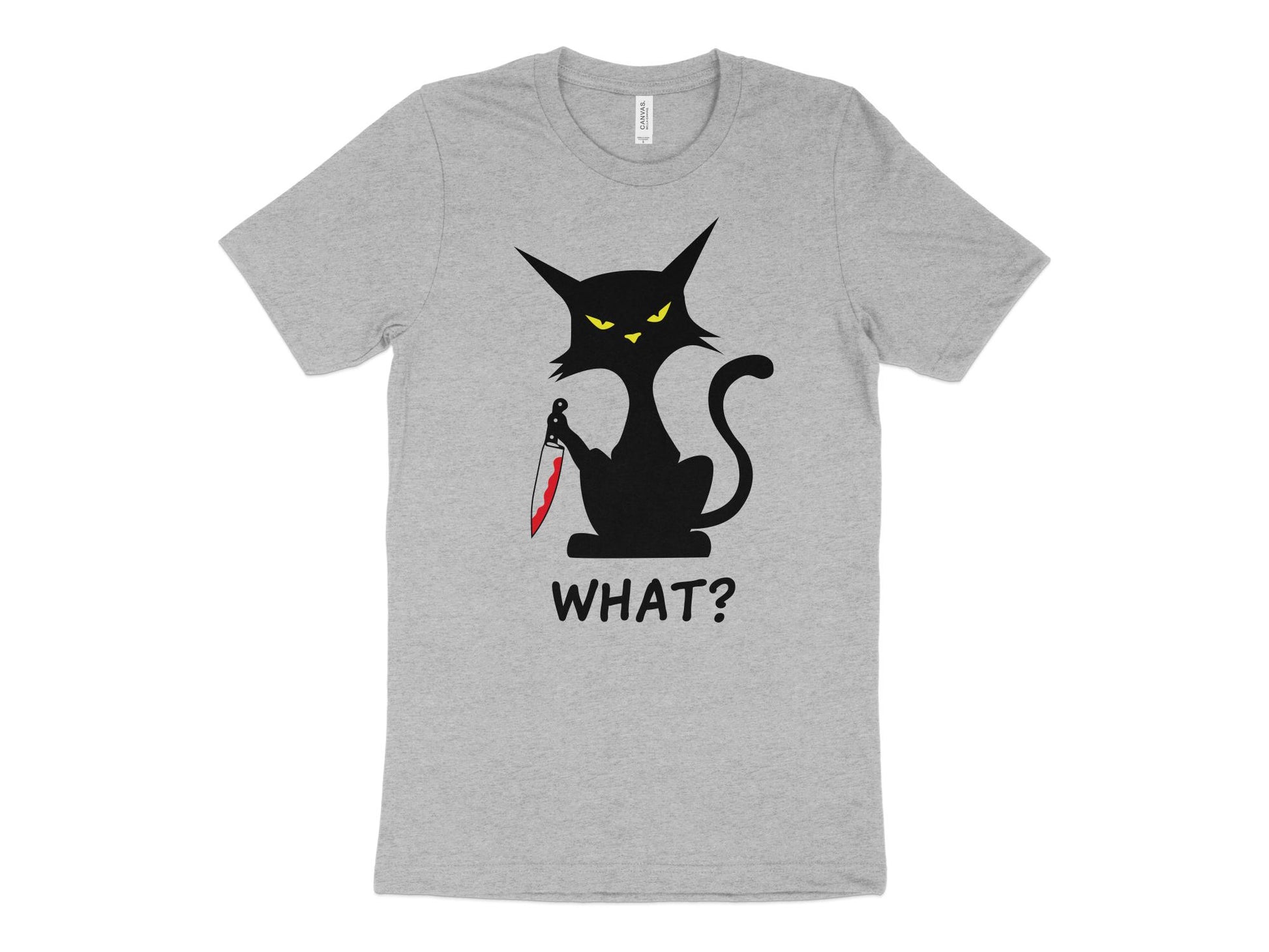 Cat With Knife Shirt, Heather Gray