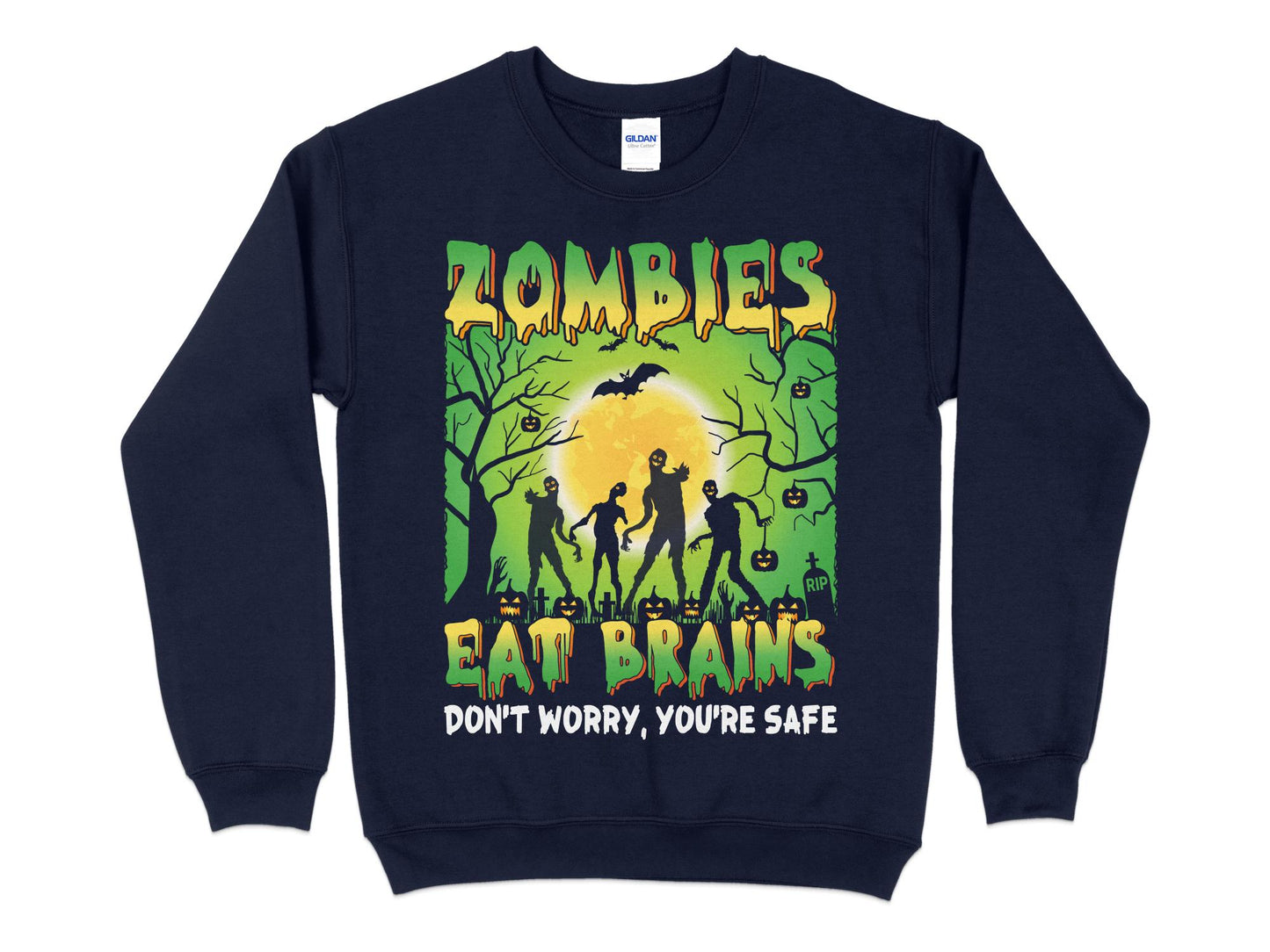 Zombies Sweatshirt - Eat Brains, navy blue